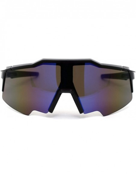 Shield Mens XL Oversize Shield Robotic Plastic Sport Sunglasses - Shiny Black Blue Mirror - C119607DNU3 $11.53