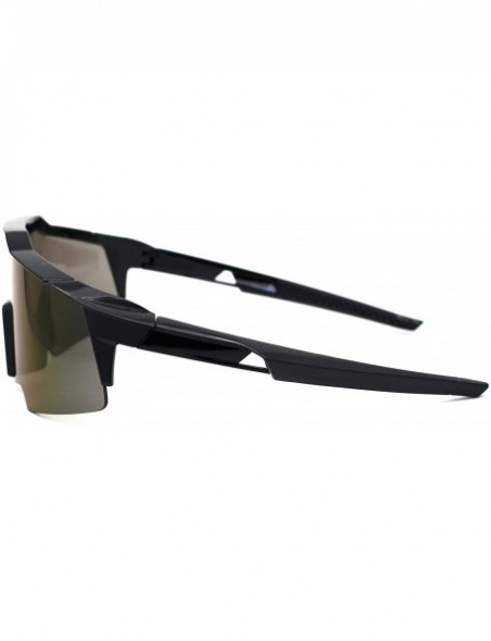 Shield Mens XL Oversize Shield Robotic Plastic Sport Sunglasses - Shiny Black Blue Mirror - C119607DNU3 $11.53