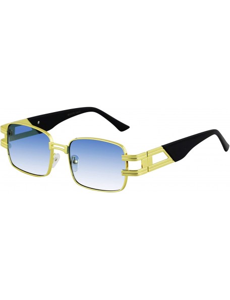 Square CLASSIC VINTAGE RETRO HIP HOP RAPPER Style SUNGLASSES Square Gold Frame - Blue - CL1979YHCA3 $13.76