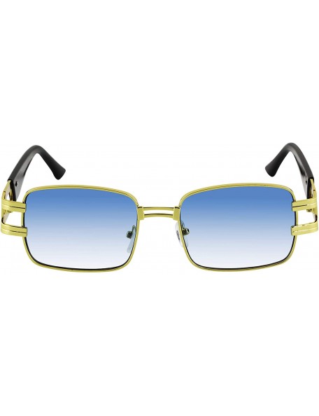 Square CLASSIC VINTAGE RETRO HIP HOP RAPPER Style SUNGLASSES Square Gold Frame - Blue - CL1979YHCA3 $13.76