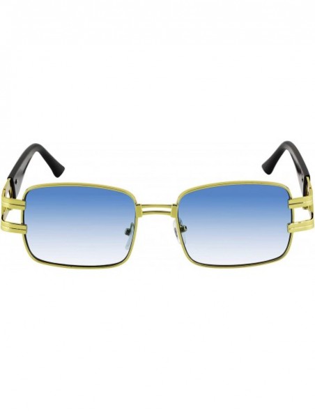 Square CLASSIC VINTAGE RETRO HIP HOP RAPPER Style SUNGLASSES Square Gold Frame - Blue - CL1979YHCA3 $13.76