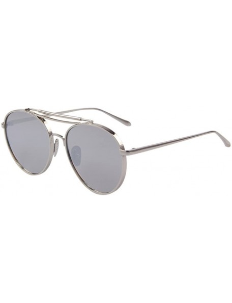 Semi-rimless Women UV400 Mirror Glass Double Bridge Classic Retro Shades Unisex Sunglasses - Silver - CD17Z44ASM0 $12.01