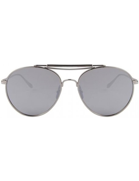 Semi-rimless Women UV400 Mirror Glass Double Bridge Classic Retro Shades Unisex Sunglasses - Silver - CD17Z44ASM0 $12.01