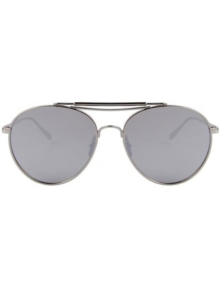 Semi-rimless Women UV400 Mirror Glass Double Bridge Classic Retro Shades Unisex Sunglasses - Silver - CD17Z44ASM0 $12.01