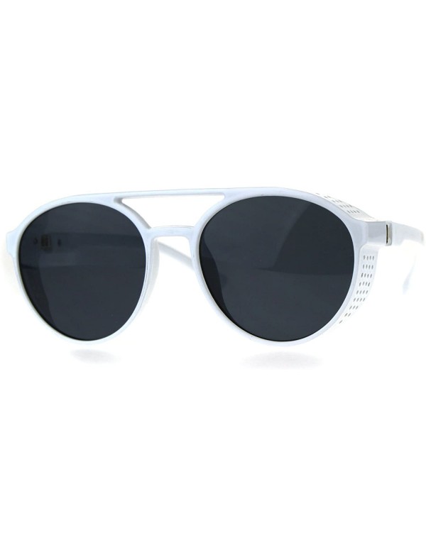 Round Mens Side Visor Plastic Cafe Racer Round Sunglasses - White - C218CMNR3T0 $12.56