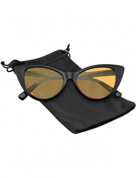 Cat Eye Retro 1990's Color Tone Fashion Mod Black Super Cat Eye Sunglasses For Women - Orange - CF1967AO4EK $7.82