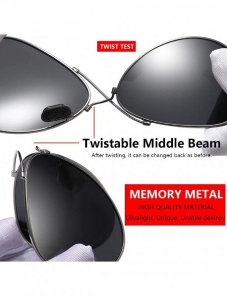 Aviator Premium Memory Metal Aviator Polarized Sunglasses-Man Women Aviator sunglasses 100% UV protection - Silver/Black - C8...