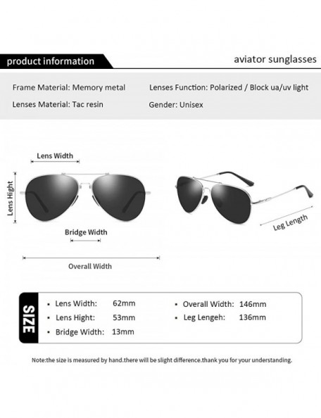 Aviator Premium Memory Metal Aviator Polarized Sunglasses-Man Women Aviator sunglasses 100% UV protection - Silver/Black - C8...