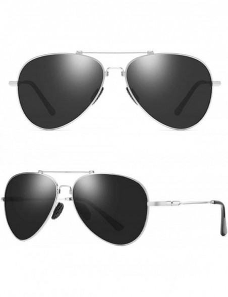 Aviator Premium Memory Metal Aviator Polarized Sunglasses-Man Women Aviator sunglasses 100% UV protection - Silver/Black - C8...