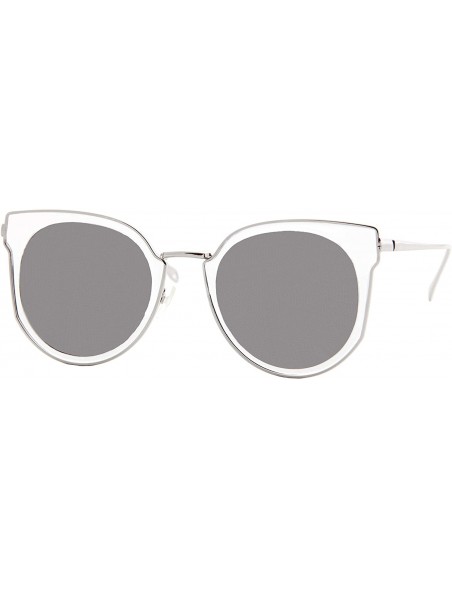 Cat Eye Retro Cat Eye Women Sunglasses Round Metal Frame Fashion Mirrored Lens - Silver Metal Frame/ Mirrored Silver Lens - C...