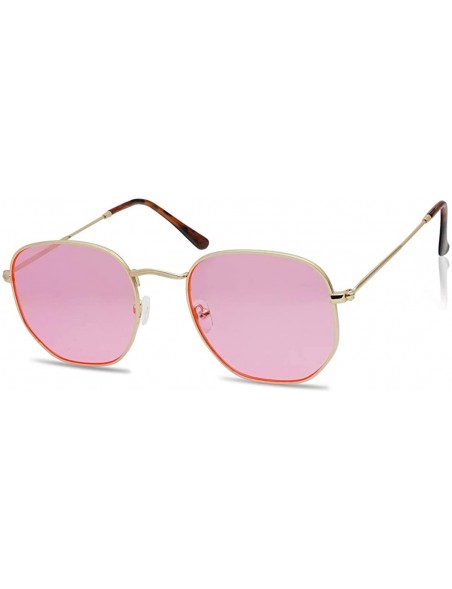 Cat Eye Colorful Classic Vintage Round Flat Lens Lennon Style Sunglasses - Gold Frame - Pink - C71805MMRAI $12.44