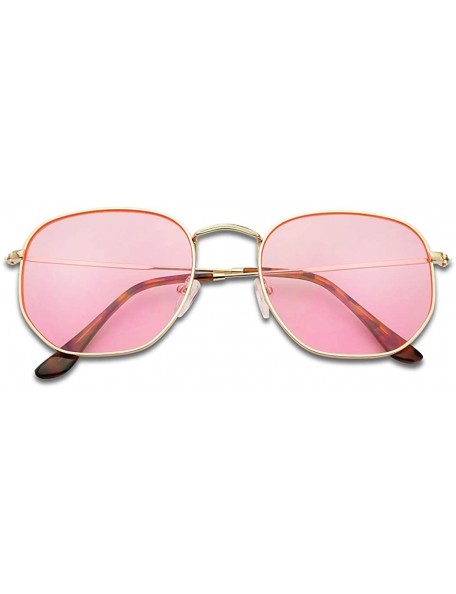 Cat Eye Colorful Classic Vintage Round Flat Lens Lennon Style Sunglasses - Gold Frame - Pink - C71805MMRAI $12.44