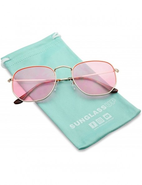 Cat Eye Colorful Classic Vintage Round Flat Lens Lennon Style Sunglasses - Gold Frame - Pink - C71805MMRAI $12.44