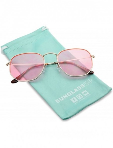 Cat Eye Colorful Classic Vintage Round Flat Lens Lennon Style Sunglasses - Gold Frame - Pink - C71805MMRAI $12.44