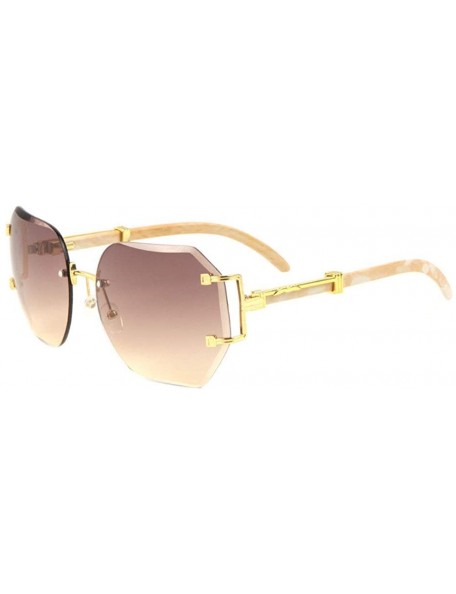 Rimless Socialite Womens Metal & Wood Sunglasses w/Oversized Square Lenses - Gold Metal & White Marble Frame - C218R4I9S5C $7.85