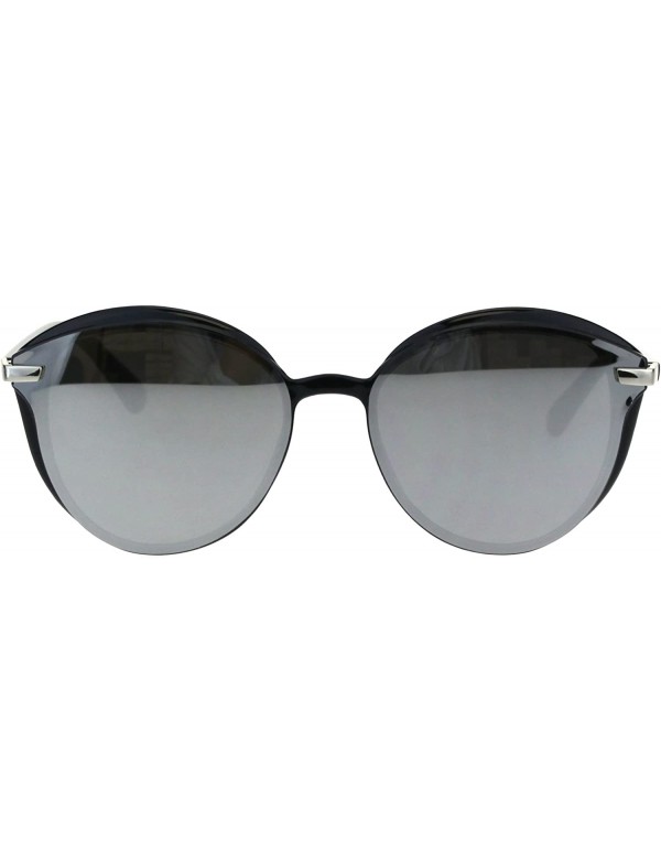 Oversized Womens Luxury Designer Fashion Mod Round Butterfly Sunglasses - Black Silver Mirror - CO18EQ8IXKY $14.50