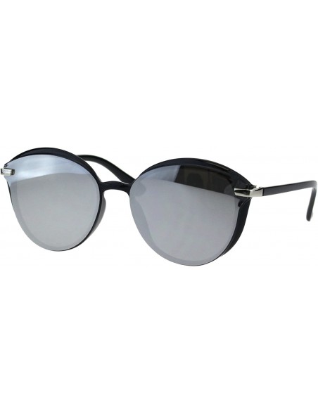 Oversized Womens Luxury Designer Fashion Mod Round Butterfly Sunglasses - Black Silver Mirror - CO18EQ8IXKY $14.50