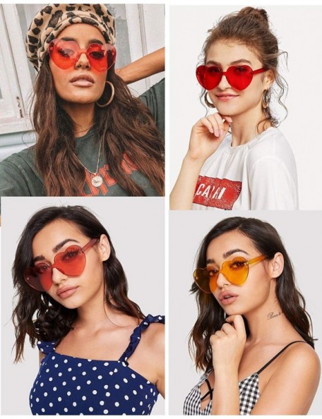 Rimless Retro Neon Heart Rimless Sunglasses for women Fashion One Piece Resin Frameless Transparent Eyewear - Multi - CT18QMW...