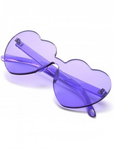 Rimless Retro Neon Heart Rimless Sunglasses for women Fashion One Piece Resin Frameless Transparent Eyewear - Multi - CT18QMW...