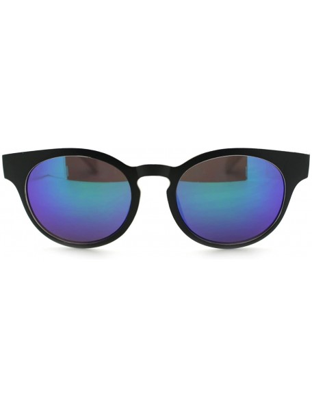 Round Round Keyhole Sunglasses 2-tone Color Mirror Lens Spring Hinge - White - CT11Q9GHWNJ $18.94