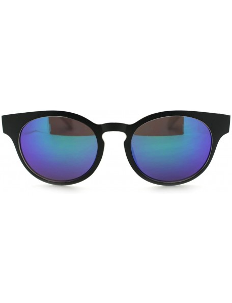 Round Round Keyhole Sunglasses 2-tone Color Mirror Lens Spring Hinge - White - CT11Q9GHWNJ $8.44