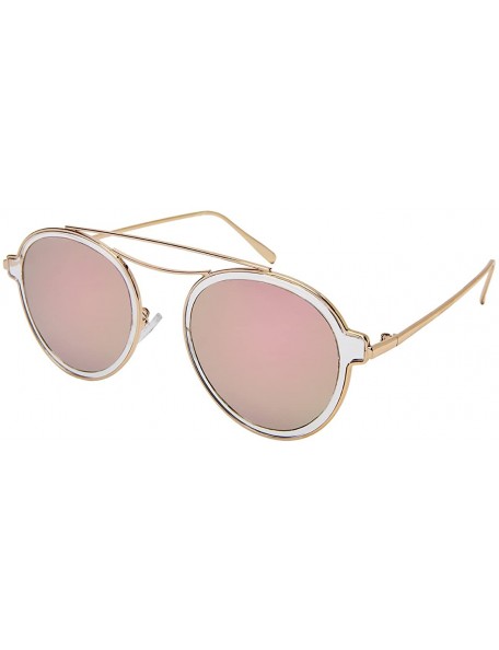 Oval Aviator Shield with Double Brow Bar and Color Mirrored Lenses C146 - Gold+white - CR18457Z522 $18.19