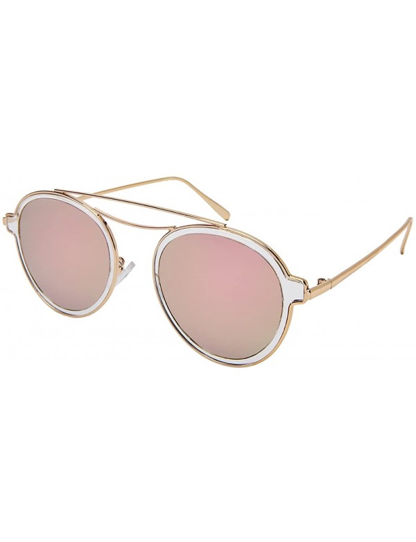 Oval Aviator Shield with Double Brow Bar and Color Mirrored Lenses C146 - Gold+white - CR18457Z522 $11.80