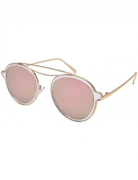 Oval Aviator Shield with Double Brow Bar and Color Mirrored Lenses C146 - Gold+white - CR18457Z522 $11.80