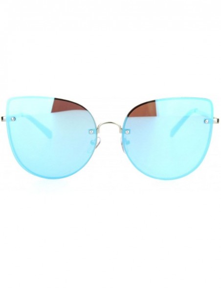 Cat Eye Womens Cat Eye Large Exposed Lens Chic Retro Fashion Sunglasses - Silver Blue Mirror - CX18OWZ0SC2 $9.47