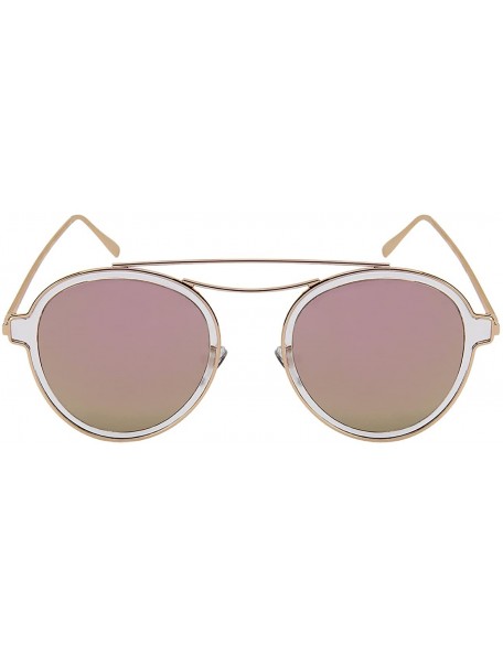 Oval Aviator Shield with Double Brow Bar and Color Mirrored Lenses C146 - Gold+white - CR18457Z522 $11.80