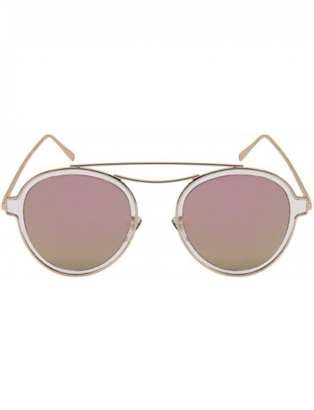 Oval Aviator Shield with Double Brow Bar and Color Mirrored Lenses C146 - Gold+white - CR18457Z522 $11.80