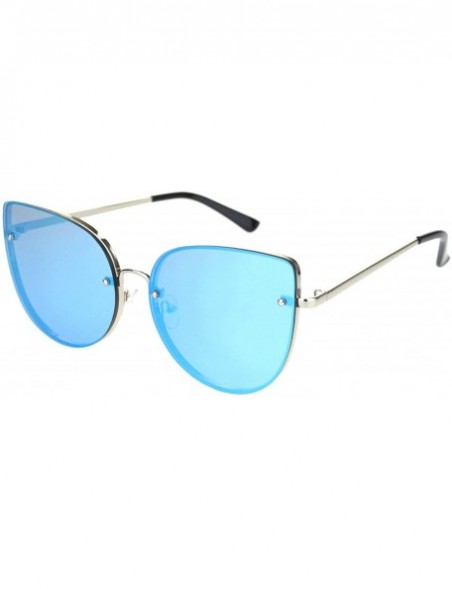 Cat Eye Womens Cat Eye Large Exposed Lens Chic Retro Fashion Sunglasses - Silver Blue Mirror - CX18OWZ0SC2 $9.47