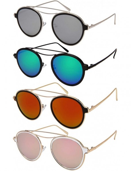 Oval Aviator Shield with Double Brow Bar and Color Mirrored Lenses C146 - Gold+white - CR18457Z522 $11.80