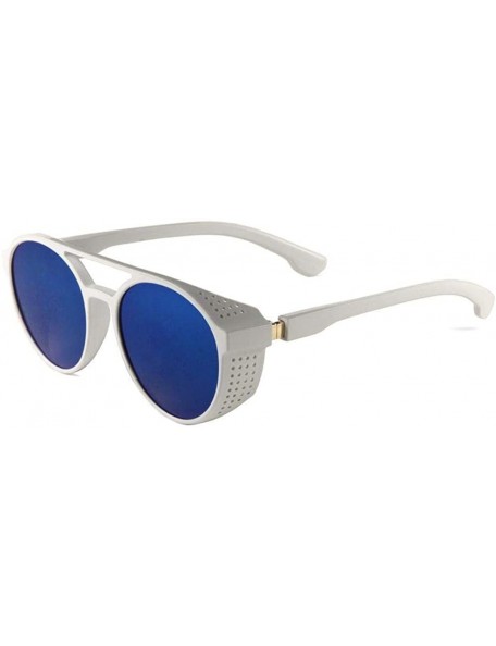 Aviator Pines Side Shield Luxury Flat Top Round Lens Aviator Sunglasses - White & Gold Frame - C218WEC35O5 $13.67