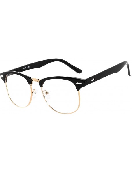 Oval Retro Classic Sunglasses Metal Half Frame With Colored Lens Uv 400 - Black-gold Clear Lens - CP11QDD6J5F $9.11