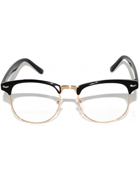 Oval Retro Classic Sunglasses Metal Half Frame With Colored Lens Uv 400 - Black-gold Clear Lens - CP11QDD6J5F $9.11