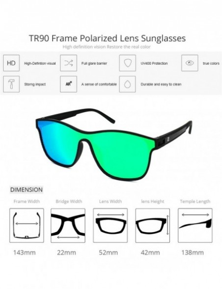 Square One Piece Shield Sunglasses for Men Women Polarized Mirrored Lens 100% UV400 Protection Tr90 Unbreakable Frame - CJ18E...
