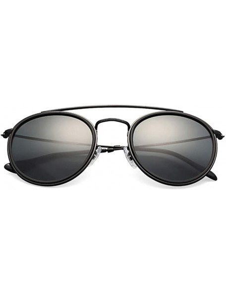 Round sunglasses polarized men women 51mm glass lens mirror round double - Black-p - CP18WAWETQG $39.50