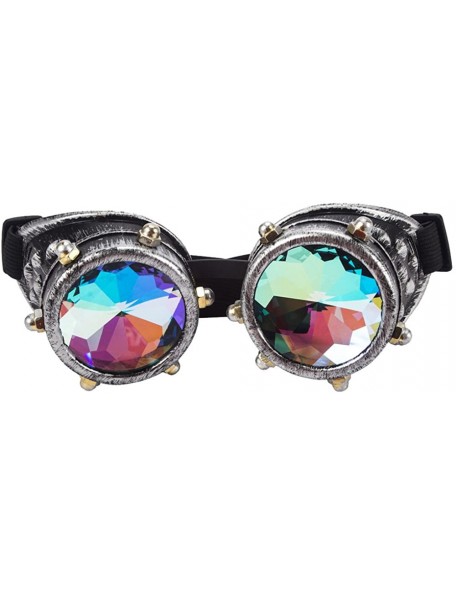 Aviator Kaleidoscope Steampunk Rave Glasses Goggles with Rainbow Crystal Glass Lens - Silver Copper With Screws - CI1853EEUMK...