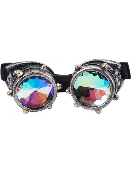 Aviator Kaleidoscope Steampunk Rave Glasses Goggles with Rainbow Crystal Glass Lens - Silver Copper With Screws - CI1853EEUMK...