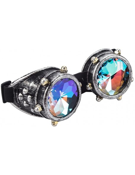 Aviator Kaleidoscope Steampunk Rave Glasses Goggles with Rainbow Crystal Glass Lens - Silver Copper With Screws - CI1853EEUMK...