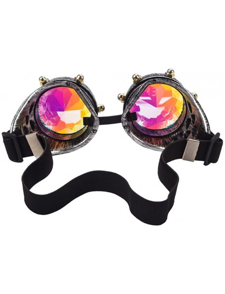 Aviator Kaleidoscope Steampunk Rave Glasses Goggles with Rainbow Crystal Glass Lens - Silver Copper With Screws - CI1853EEUMK...