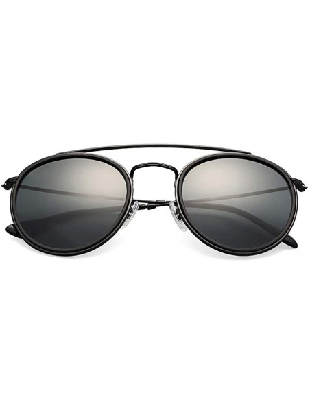 Round sunglasses polarized men women 51mm glass lens mirror round double - Black-p - CP18WAWETQG $39.50