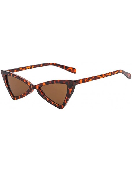 Butterfly Women Retro Cat Eye Vintage Small Thin Triangle Sunglasses Fashion - Leopard Frame & Brown Lens - C818CXG8GZ9 $12.09