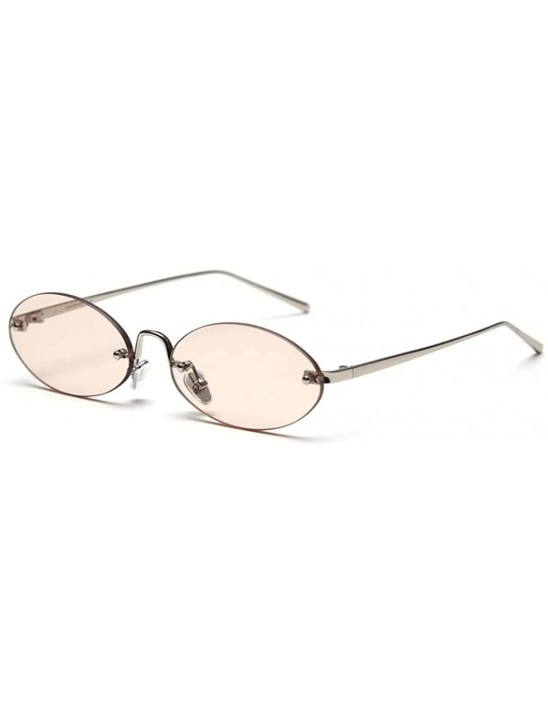 Rimless Retro Oval Sunglasses Ladies Gift Items Round Rimless Sun Glasses for Men Metal - Light Brown - CV18UWMSE52 $9.90