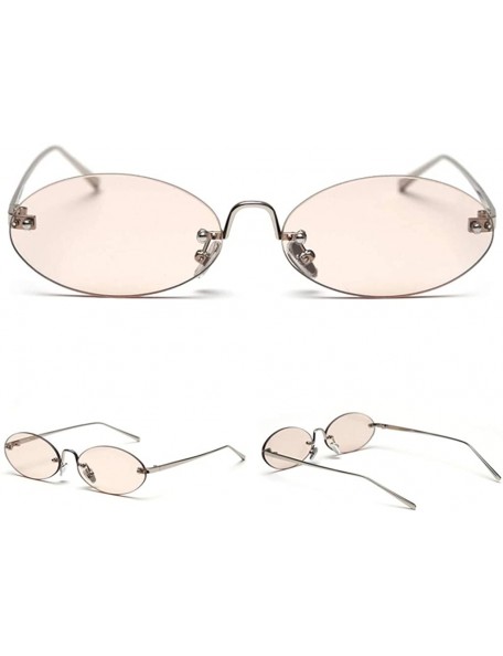 Rimless Retro Oval Sunglasses Ladies Gift Items Round Rimless Sun Glasses for Men Metal - Light Brown - CV18UWMSE52 $9.90