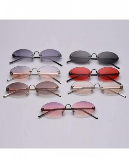 Rimless Retro Oval Sunglasses Ladies Gift Items Round Rimless Sun Glasses for Men Metal - Light Brown - CV18UWMSE52 $9.90