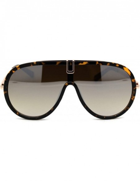 Shield Retro Shield Plastic Racer Fashion Sunglasses - Tortoise Silver Mirror - CD18XUSUCYO $13.79