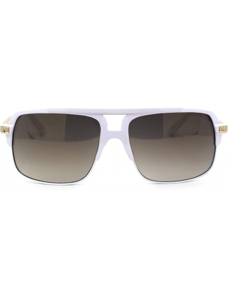 Rectangular Mirror Lens Half Rim Plastic Racer Mobster Sunglasses - White Gold Mirror - CK195KL3UNI $13.19