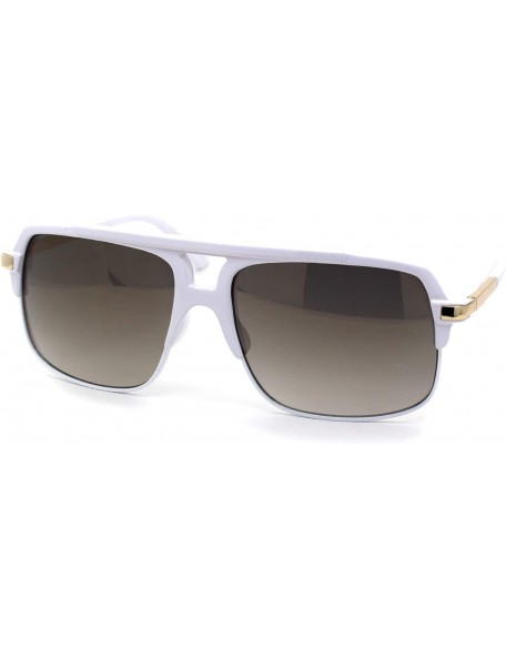 Rectangular Mirror Lens Half Rim Plastic Racer Mobster Sunglasses - White Gold Mirror - CK195KL3UNI $13.19